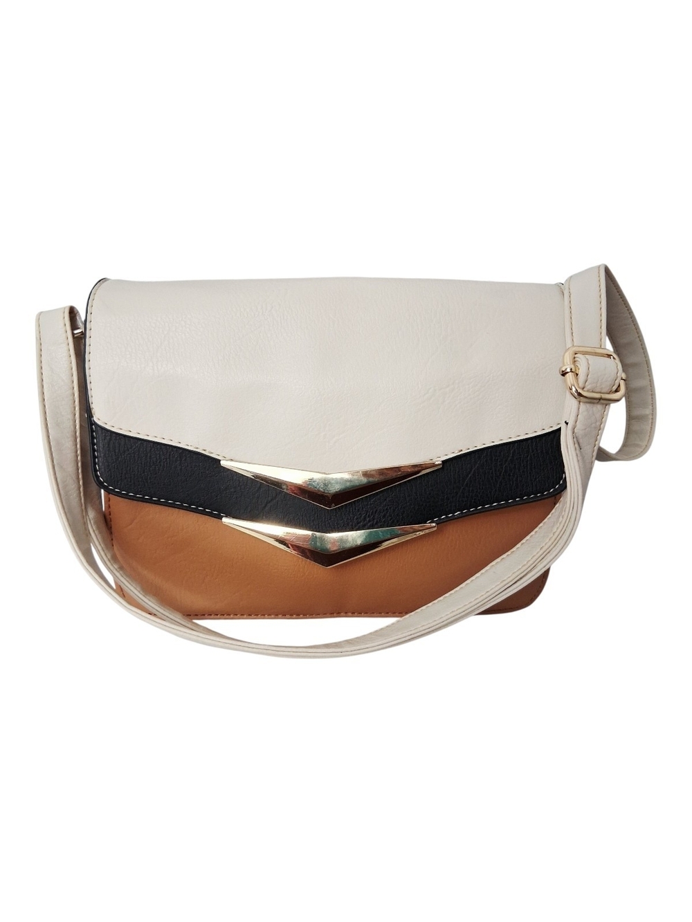 NWT Apt 9 Colorblock Crossbody Bag Cream Black Tan Shoulder Purse Gold Hardware